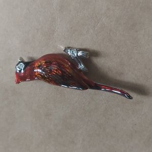Vintage Enamel Red Bird Cardinal Jewelry, Brooch, Pin